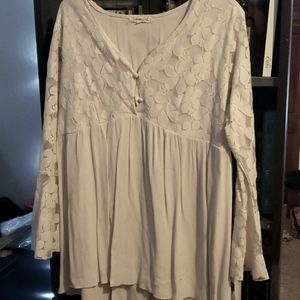 Indigo Soul XL Lace Detail Linen Tunic Top
